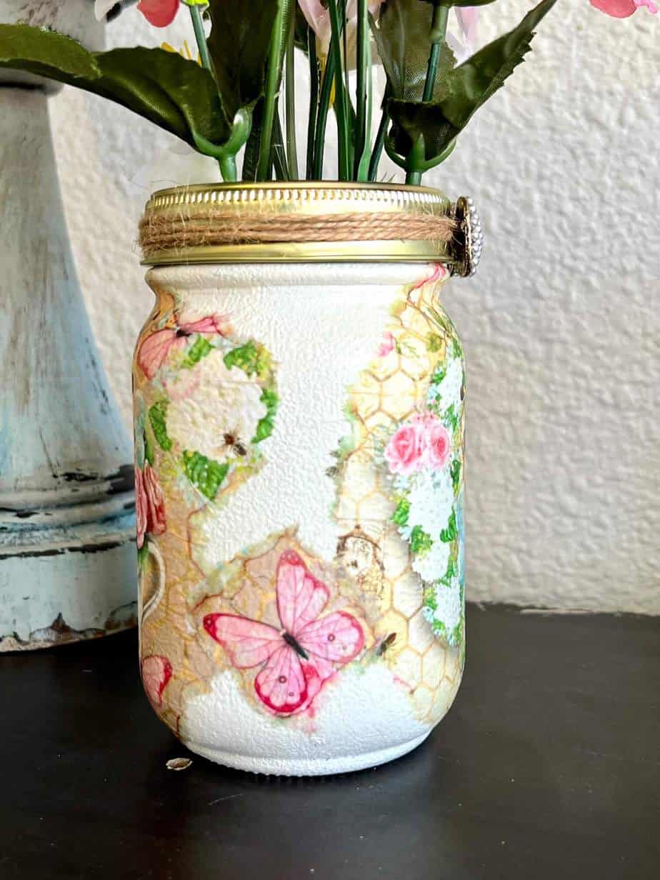 Honey Bee Decoupaged Mason Jar - Manda Panda Projects