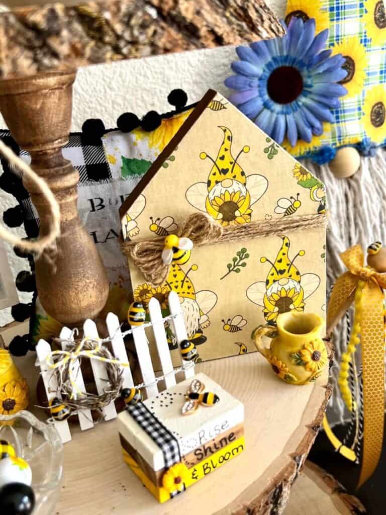 Bee Hive Decor Honey Bee Tiered Tray Decor Bumble Bee Decorations Summer  Spring Sunflower Decor for Home Farmhouse Kitchen Natural Bee House Bumble