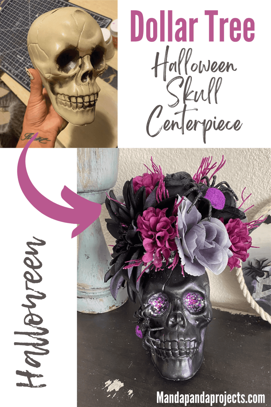 Dollar Tree Halloween Skull Centerpiece Manda Panda Projects