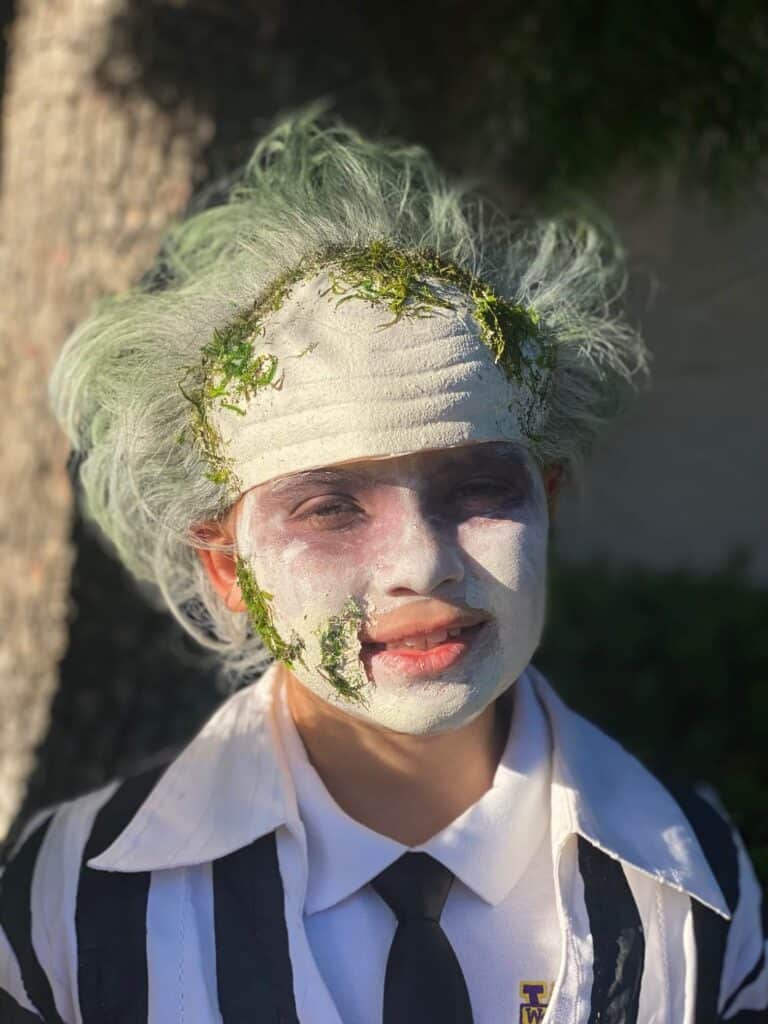 Maddox with the Beetlejuice makeup and wig on.