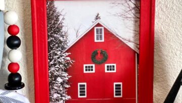 Dollar Tree reverse canvas with a Walmart Red Christmas Barn gift bag to make DIY affordable Christmas decor on a budget.