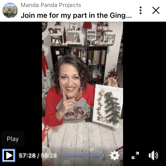 Amanda holding the completed project on a Facebook live thumbnail.