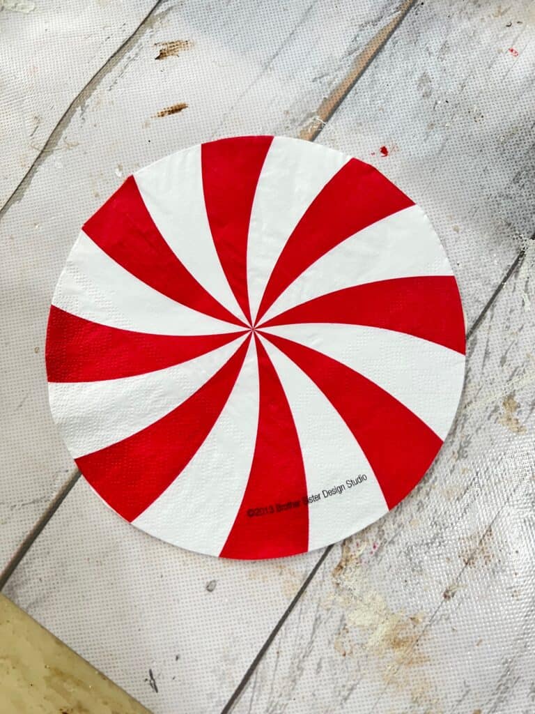 Peppermint red and white round napkin.