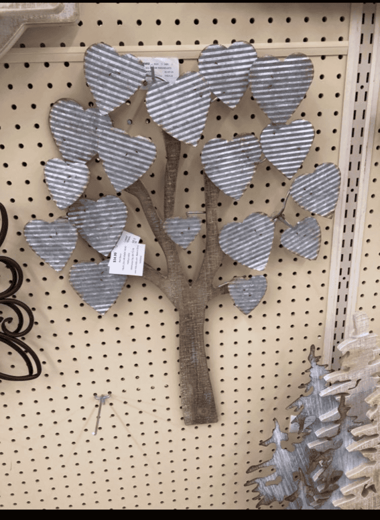 The original metal heart tree on the shelf of hobby lobby.