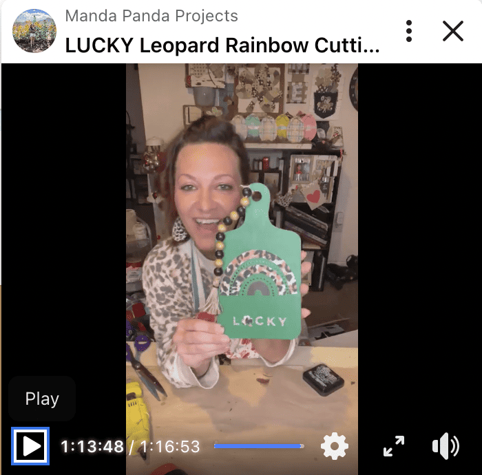 Amanda holding the completed project on a Facebook Live thumbnail.