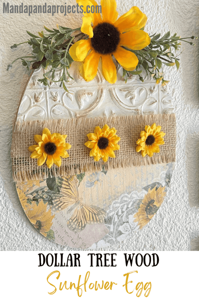 Makeover a wooden Dollar Tree Easter Egg with an unlikely theme. Sunflowers! This unique and affordable DIY Easter decor is made with a rice paper printable, and the best part is it can be made on a budget!