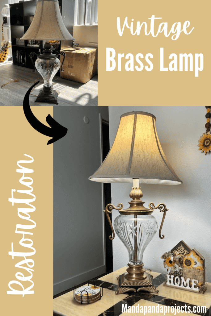 Vintage Brass Lamp Restoration of a tarnished lamp found at my dumpster, cleaned up with vinegar, salt, and flour to restore the brass color to its natural state with a lamp shade found at a thrift store that is creme color and matches perfectly.