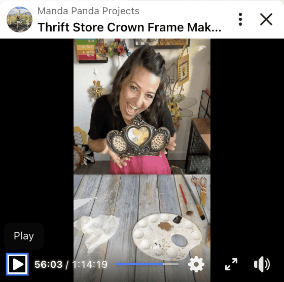 Amanda holding the complete craft project on a Facebook live thumbnail.