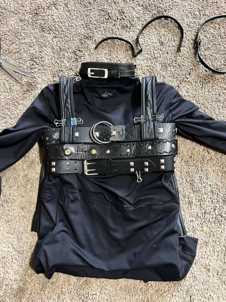 The completed shirt with all of the belts glued on.