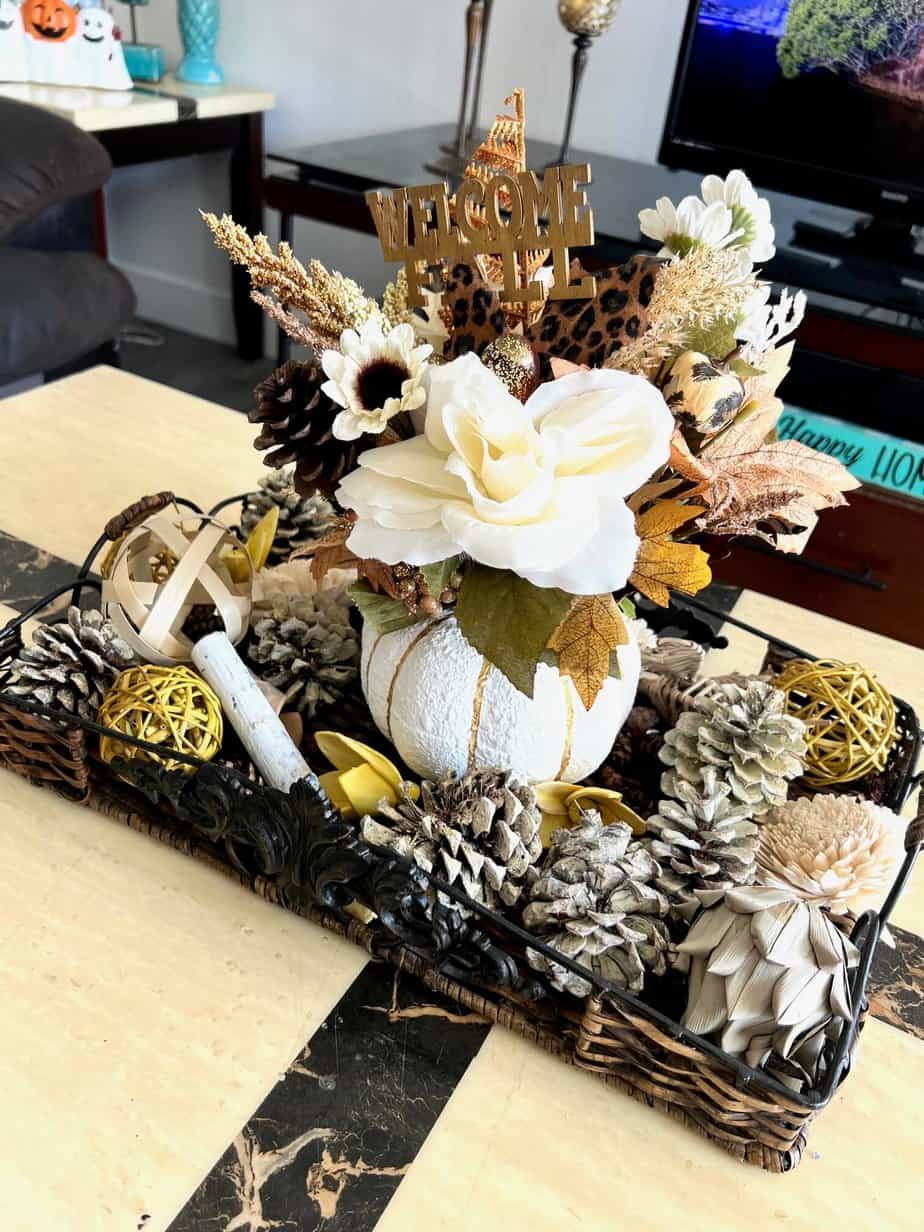 Dollar Tree Floral Foam Pumpkin Centerpiece - Manda Panda Projects