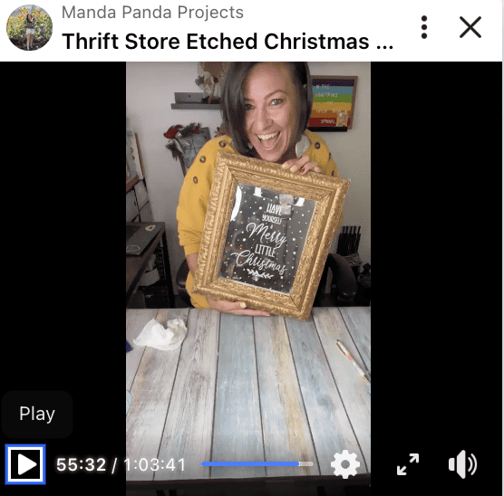 Amanda holding the completed project on a Facebook live thumbnail.