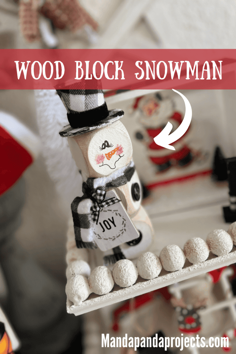 Dollar Tree Wood Block Snowman - Manda Panda Projects