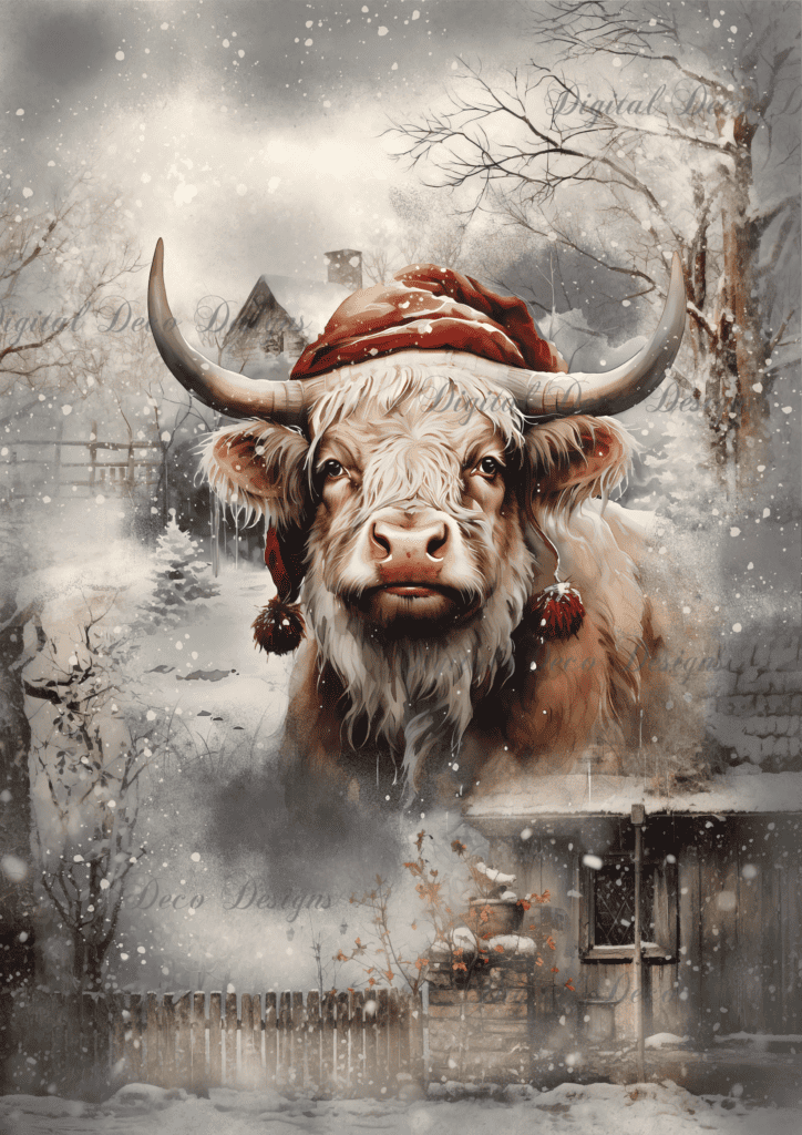 Digital Deco Designs christmas highland cow print titled Charlie.