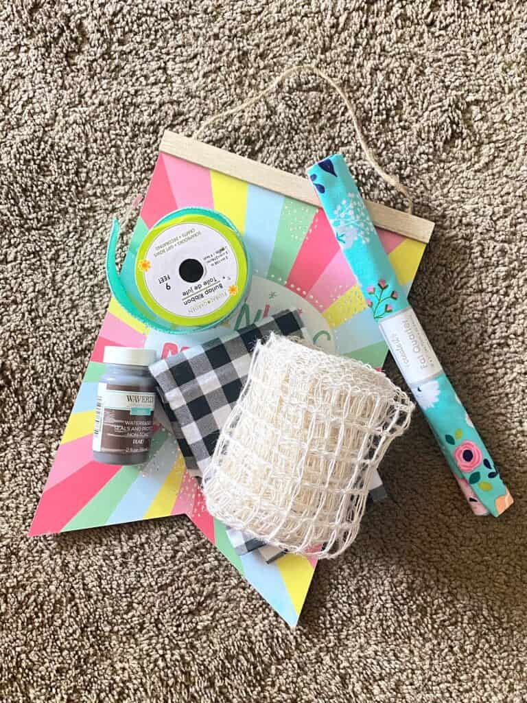 Supplies needed to make the Buffalo Check Teal Bunny decor