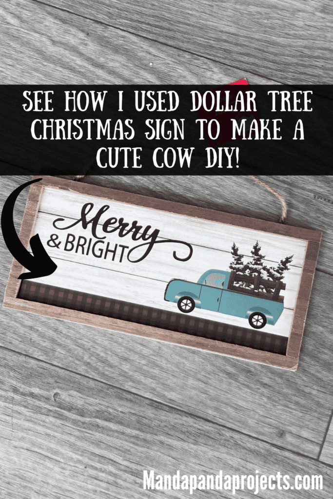 Dollar Tree wood christmas sign that says "Merry and Bright".