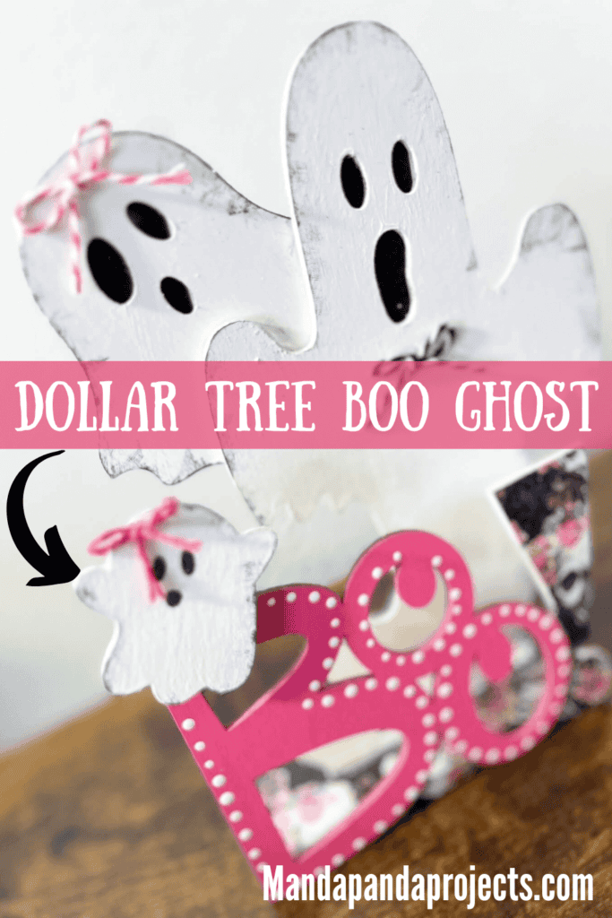 Dollar Tree Halloween Pink BOO Wood Ghost decor made with a floral skull napkin.