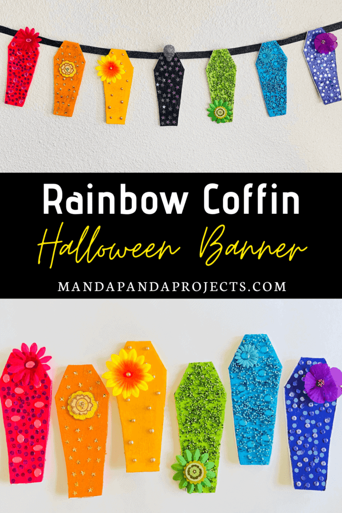 Blinged Out Rainbow Coffin Halloween Banner