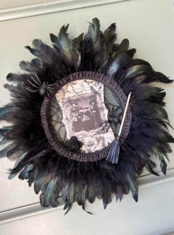 Vintage Witches Halloween Feather Wreath