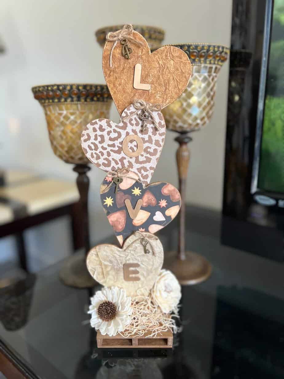 Neutral Stacked LOVE Hearts Decor for Valentines Day