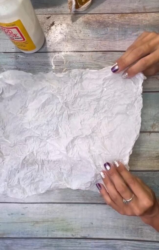 Crumple up the white tissue paper and then open it up so its wrinkly and crinkly.