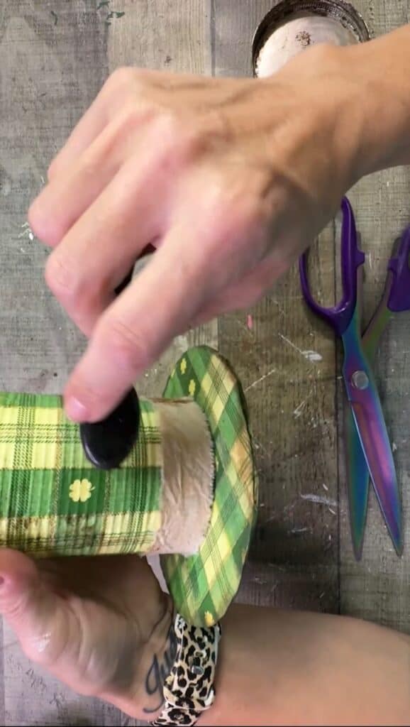 Grunging the hat up with Kilz dark wax and a blending brush.